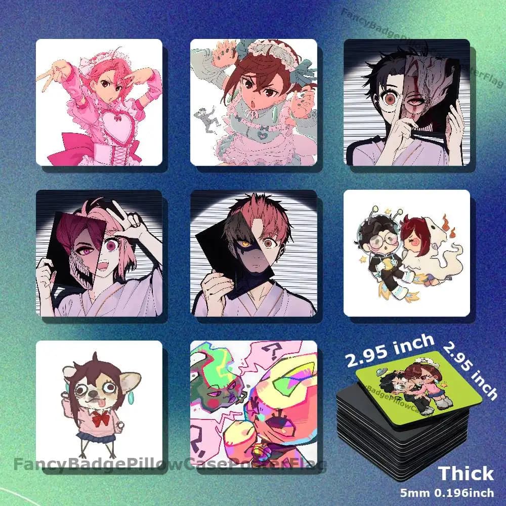 D-Dandadan Okarun Momo Acrylic Refrigerator Magnets Square Tiles with Magnetic Sheets for Home Decoration