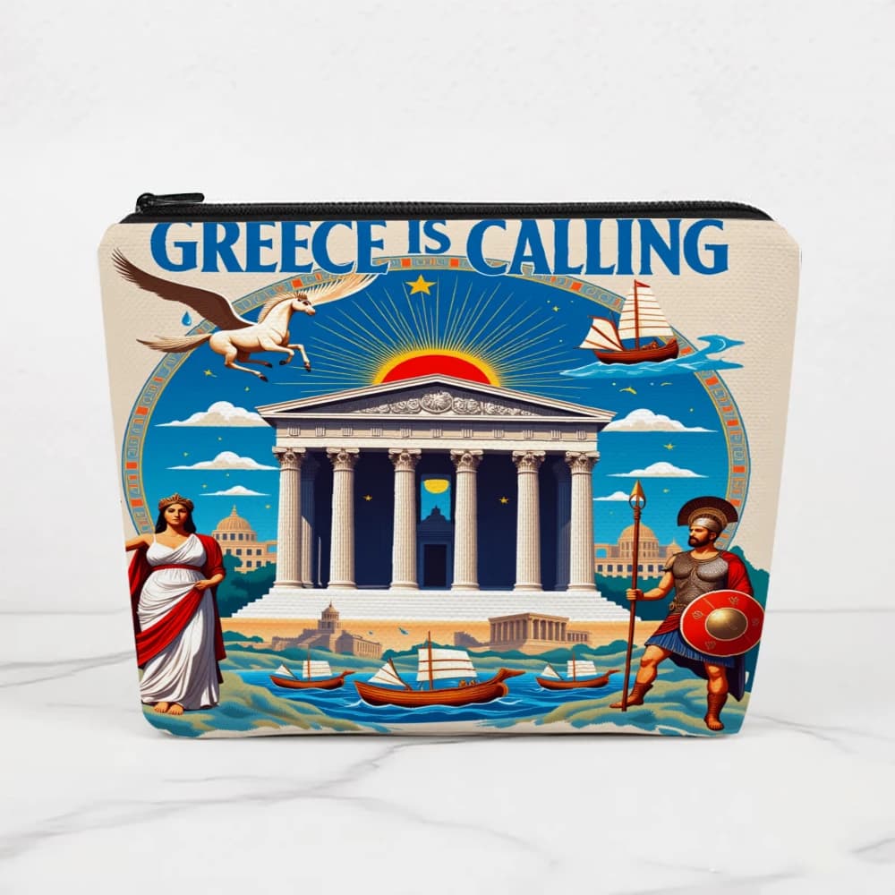 Borse per il Trucco con Scena di Tempio Greco Antico per Ragazze, Pochette Cosmetica, Borsa da Toilette, Astuccio, Contenitore da Viaggio