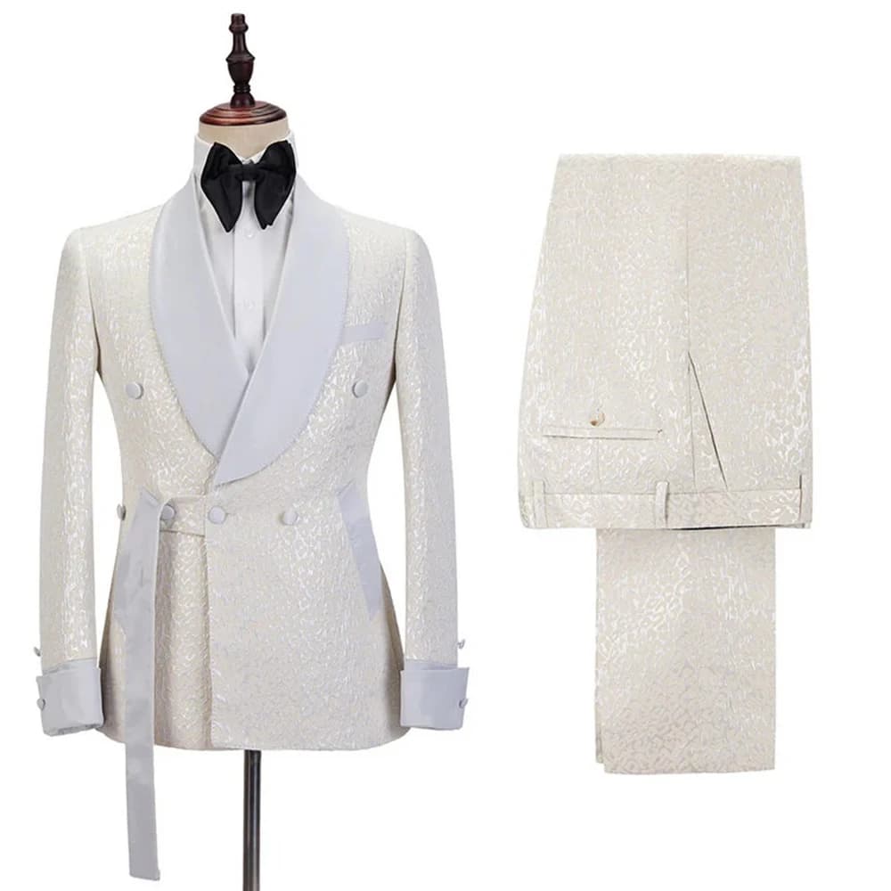 Leisure Men's Suit 2 Pieces Blazer Pants Bow Collar One Button with Belt Wedding Tuxedos Work Business Formal Customized