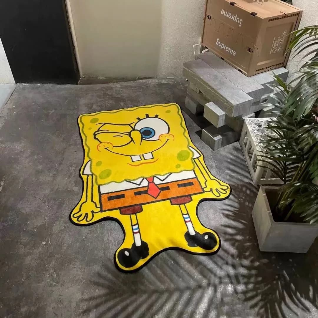 Tappeto Peluche SpongeBob Cartoon, Tappeto Irregolare Kawaii SpongeBob, Tappetino per Sala Giochi, Stanza delle Scarpe, Decorazione Camera da Letto
