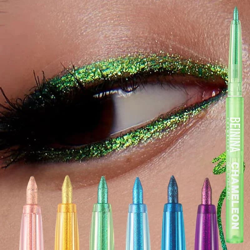 Shiny Chameleon Metallic Green Eyeliner Gel Pen Eyeshadow Multicolor Eye Liner Pearlescent Polarized Glitter Eyes Pigment Makeup