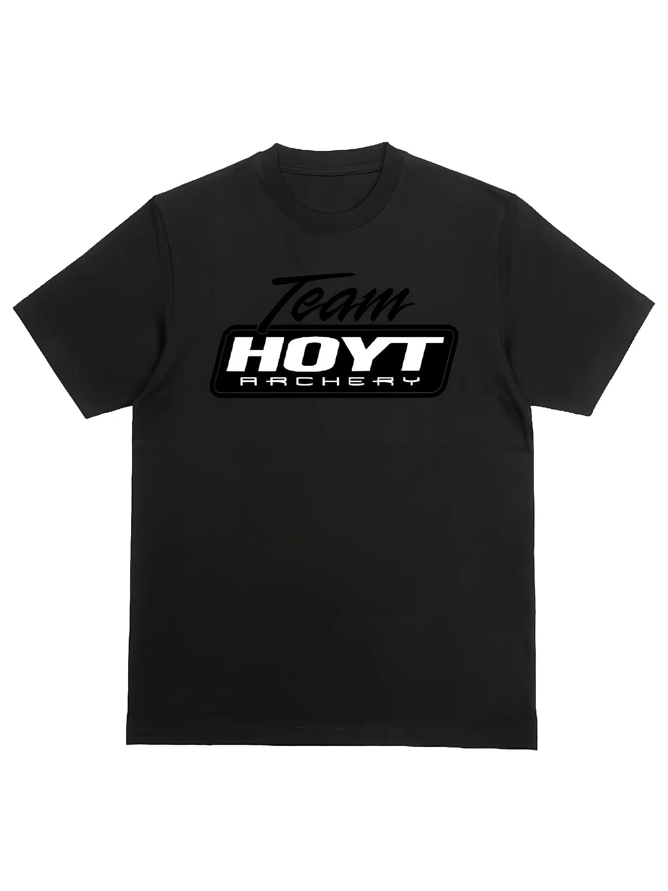 T-shirt nera girocollo con logo ricamato Hoyt Team Bow & Arrow | Tinta unita, adatta a tutte le stagioni, stile casual