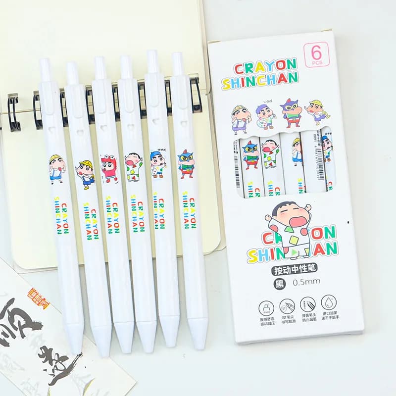 6 pz/scatola Pastello Shin Chan Pulsante Penna Gel Cancelleria Segno Penna Penne Nere Regalo per Studenti