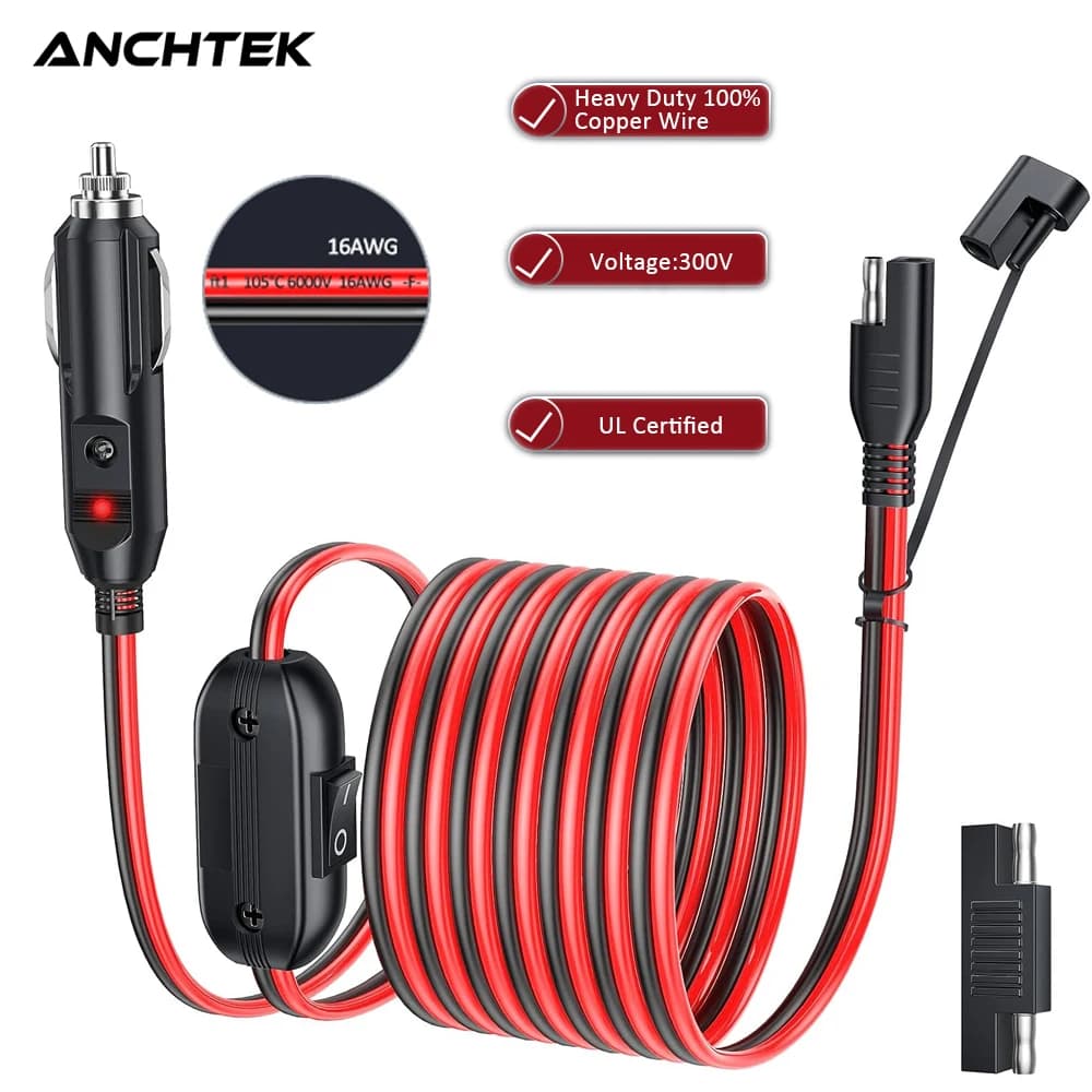 Anchtek 16AWG 12V accendisigari SAE cavo caricabatteria adattatore a sgancio rapido con interruttore per pannelli solari RV moto