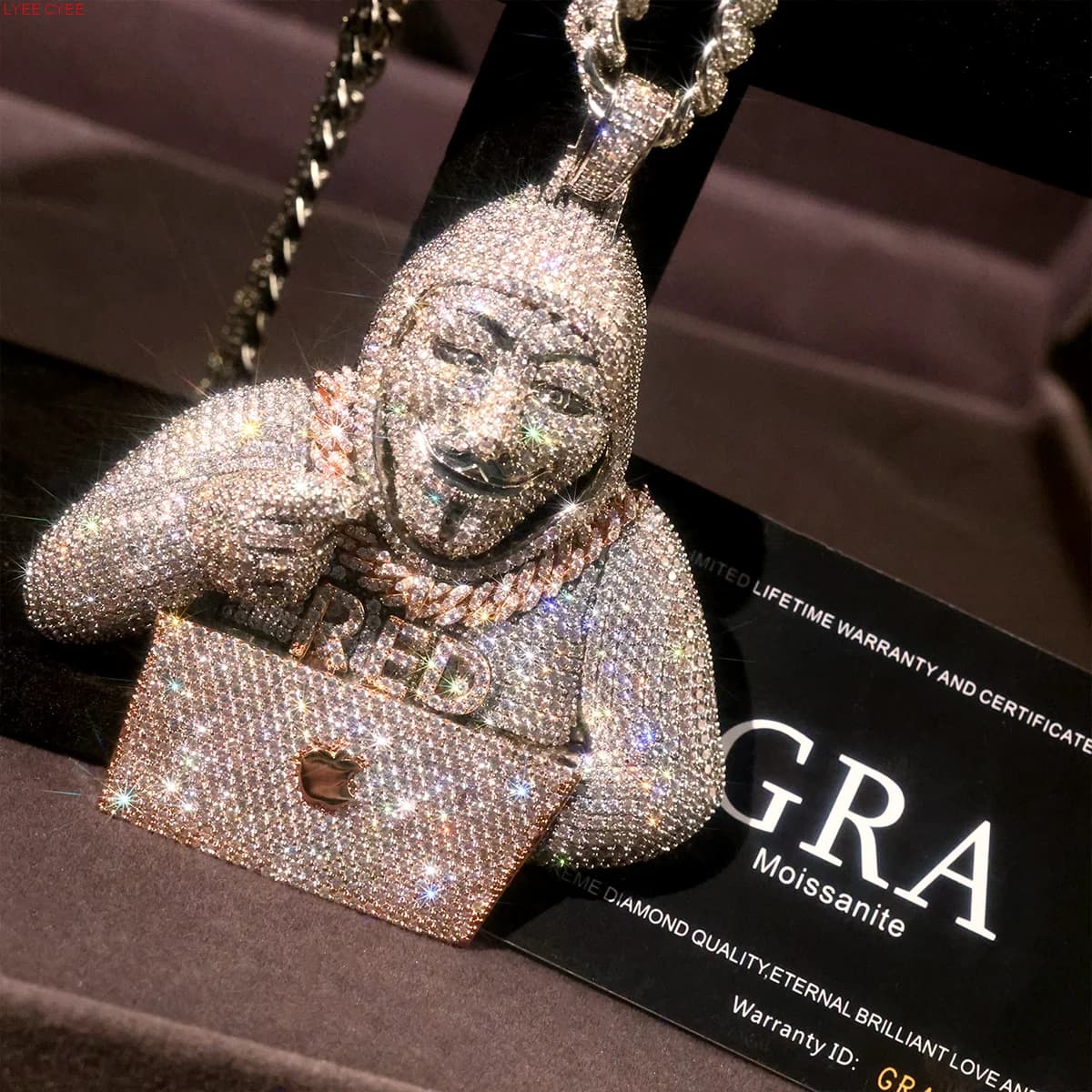 Collana con Ciondolo Iced Out Stile Hacker Cartoon HIP HOP Bling con Pietre CZ 5A+ per Uomo, Gioielli Rapper, Regalo di Lusso per Ragazzi