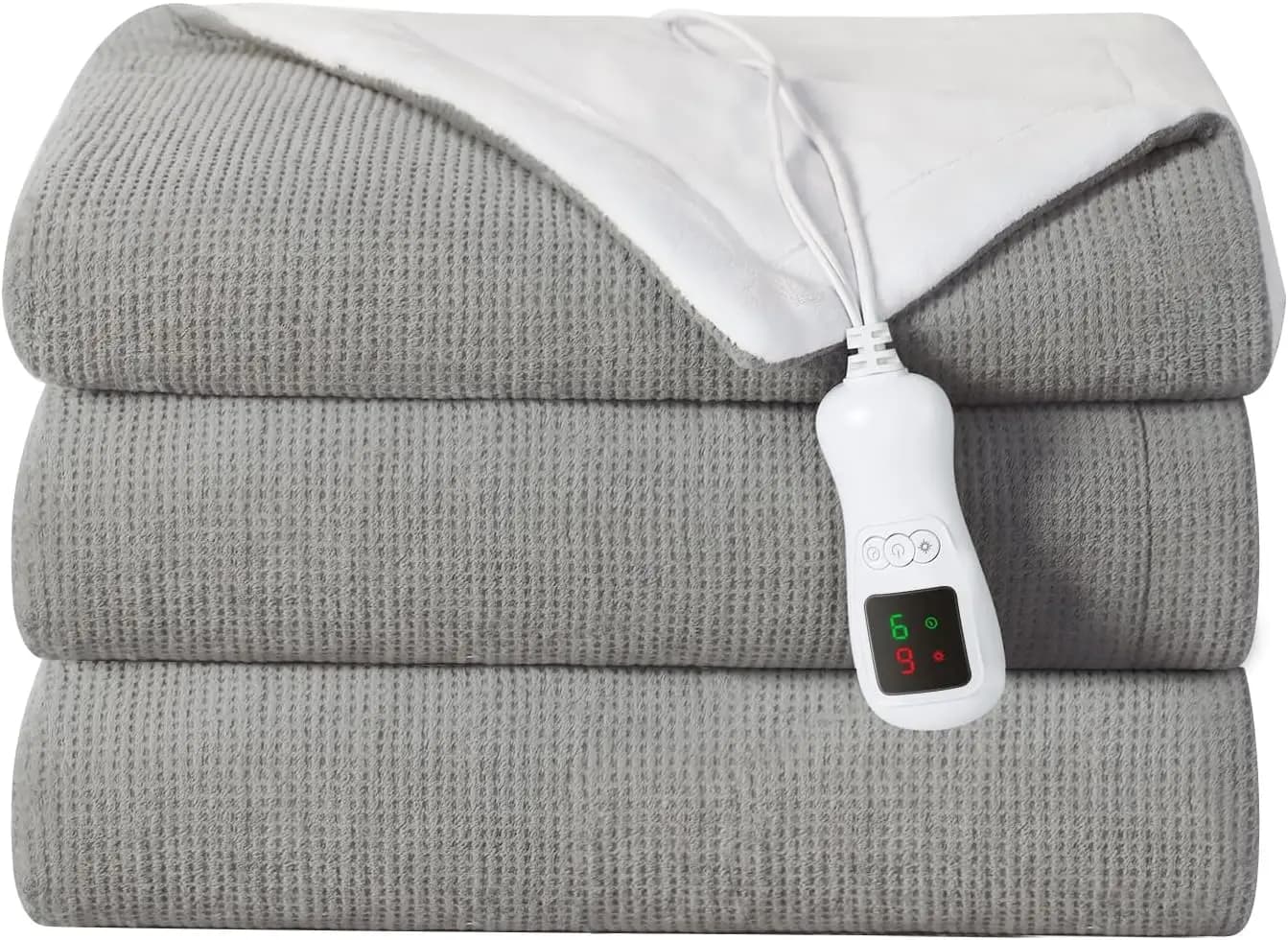 Coperta Elettrica Riscaldata a Dimensione Intera, Lavabile, Riscaldamento Rapido con 9 Livelli e Spegnimento Automatico, Certificata ETL, Grigia per Casa
