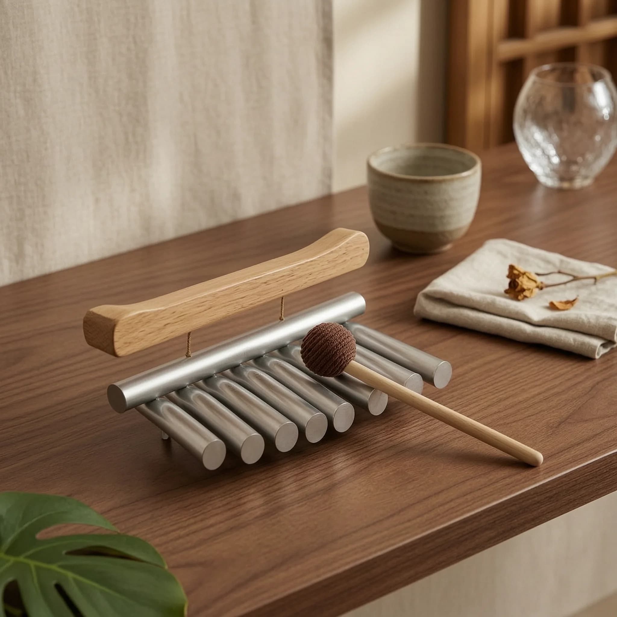 Handheld Wind Chime with Mallet Musical Bar Chime with Mallet Instrument Compact Single-Row for Meditators, Meditation