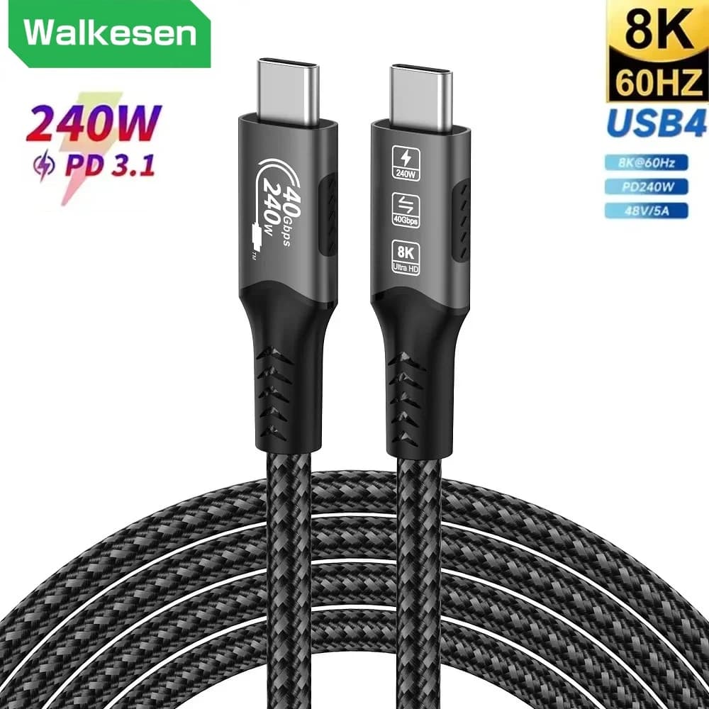 240W USB-C to USB-C Fast Charging Cable 8K 40Gbps Data Transfer Fast Charging Cable For Laptop Mobile Phones High Speed Cable