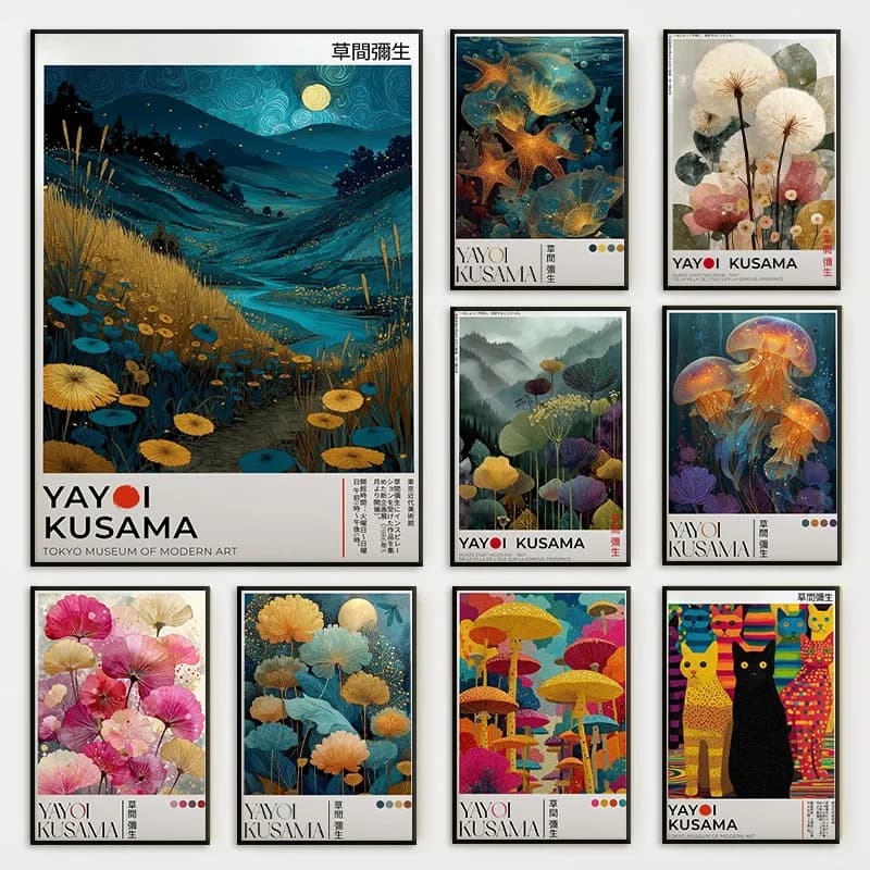 Yayoi Kusama Ocean Jellyfish Animal Poster Japanese Abstract Whimsical Botanical Diamond Painting Wall Art Living Room Home De