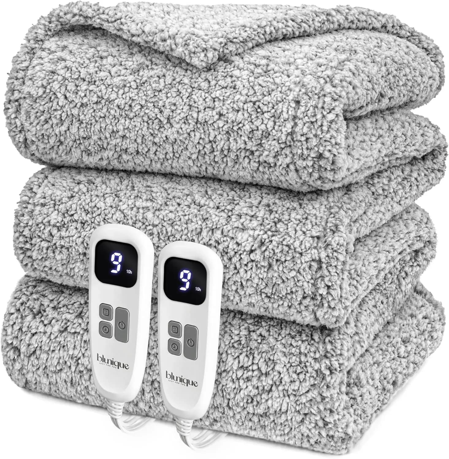 Coperta Elettrica Riscaldante Queen Size - Riscaldamento Rapido, Doppio Controllo, 6 Livelli e Spegnimento Automatico, Lavabile in Lavatrice, Grigia