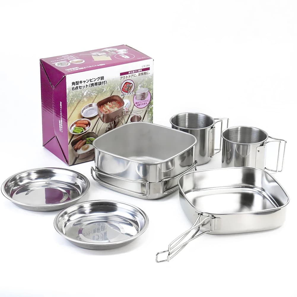 Contenitore per il pranzo a doppio strato in acciaio inossidabile a tenuta stagna con manico pieghevole, per campeggio, picnic, utensili da cucina, contenitore per alimenti, stoviglie