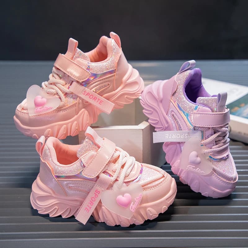 New glossy girl gymnastics shoes and cute fashion spring casual wear-resistant shoes anti slip comfort soft sports shoes for children outdoors