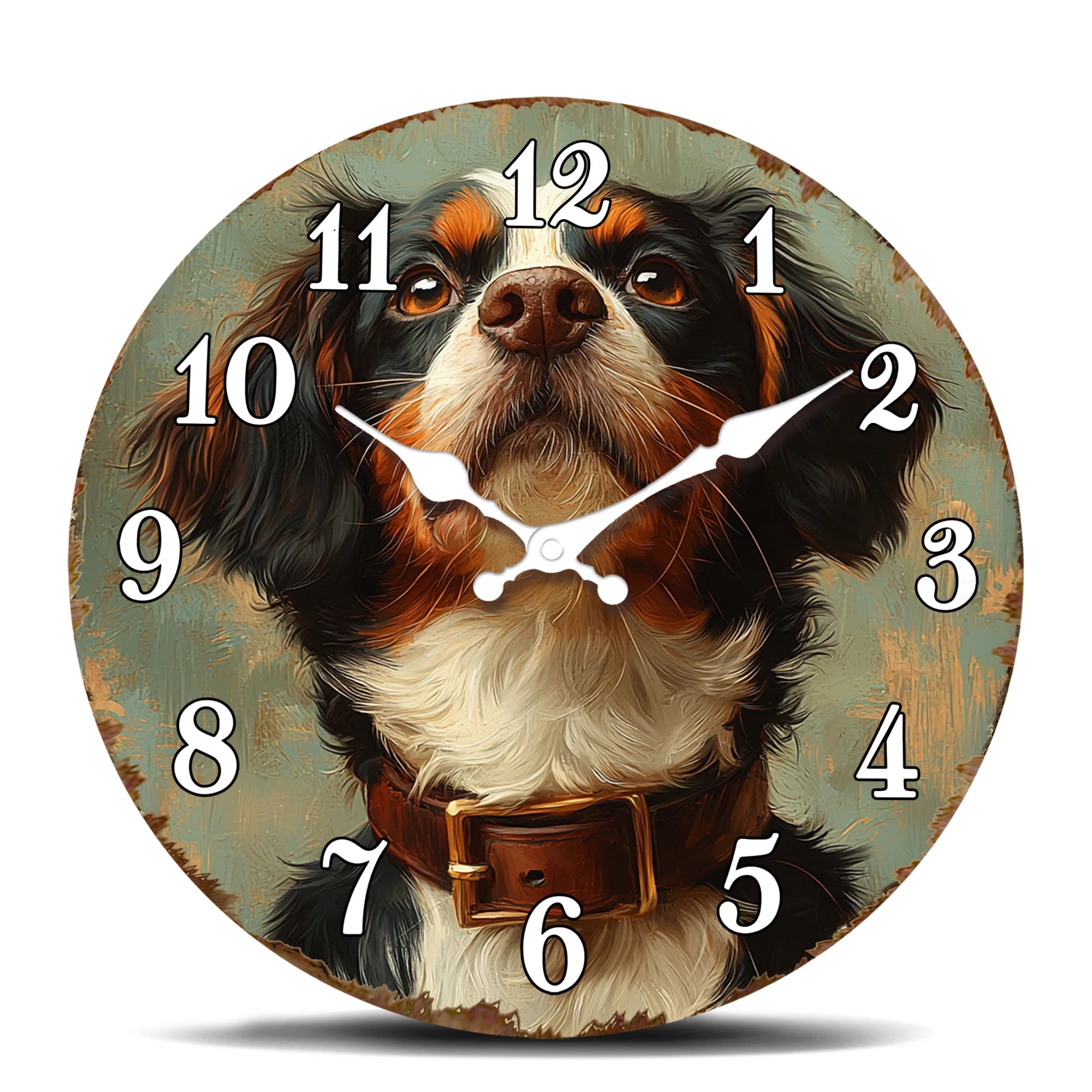 Nice wall clock with dog portrait Cavalier King Charles Spaniel, silent quartz watch for pet lovers, adorable round f decorative watch