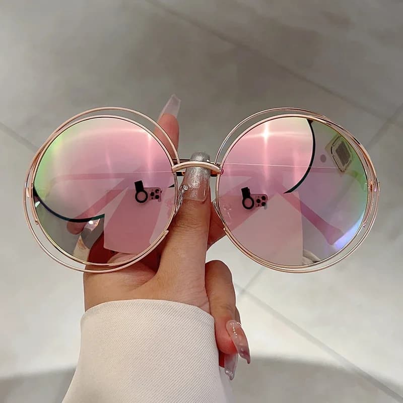 KAMMPT Oversized Round Sunglasses Women Stylish Mirror Outdoor Sun Glasses Trendy Luxury Brand Designer Gradient Casual Shades