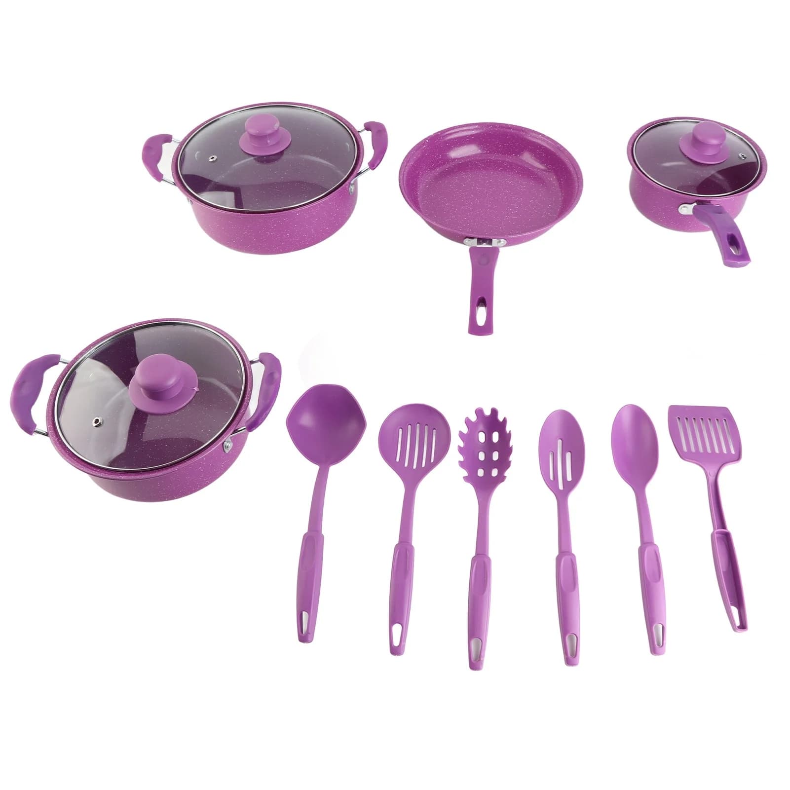 Set di Pentole Antiaderenti 13 Pezzi con Rivestimento in Pietra Medica, Manici Ergonomici, Include Pentola per Latte, Pentola per Zuppa, Padella e Pentola per Stufati