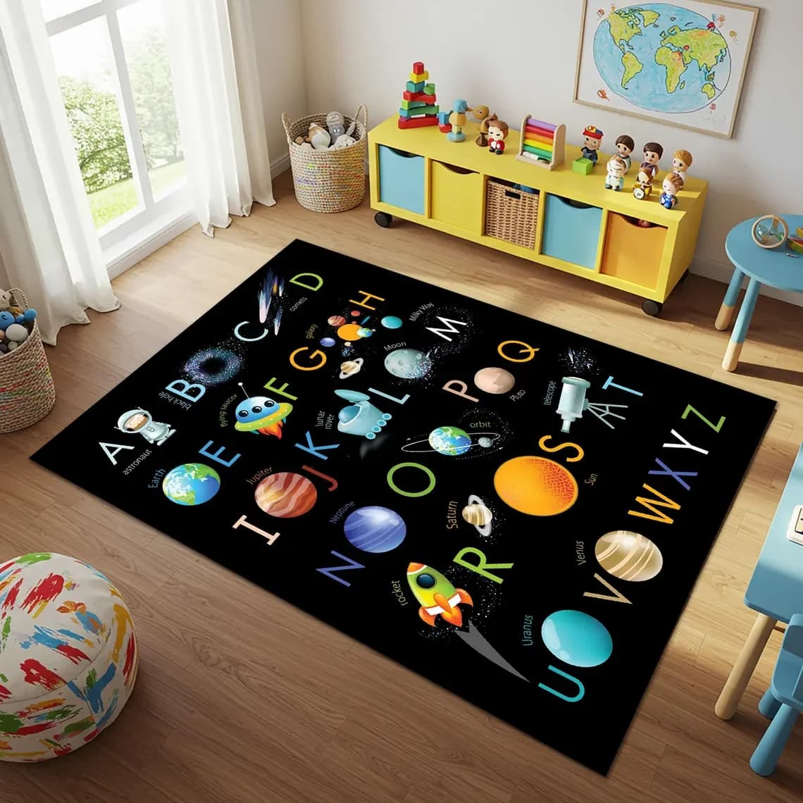 Cartoon Space Astronaut Carpet Galaxy Universe Pattern Floor Mat New Star Rocket Kids Bedroom Decorative Mat Table and Chair Mat