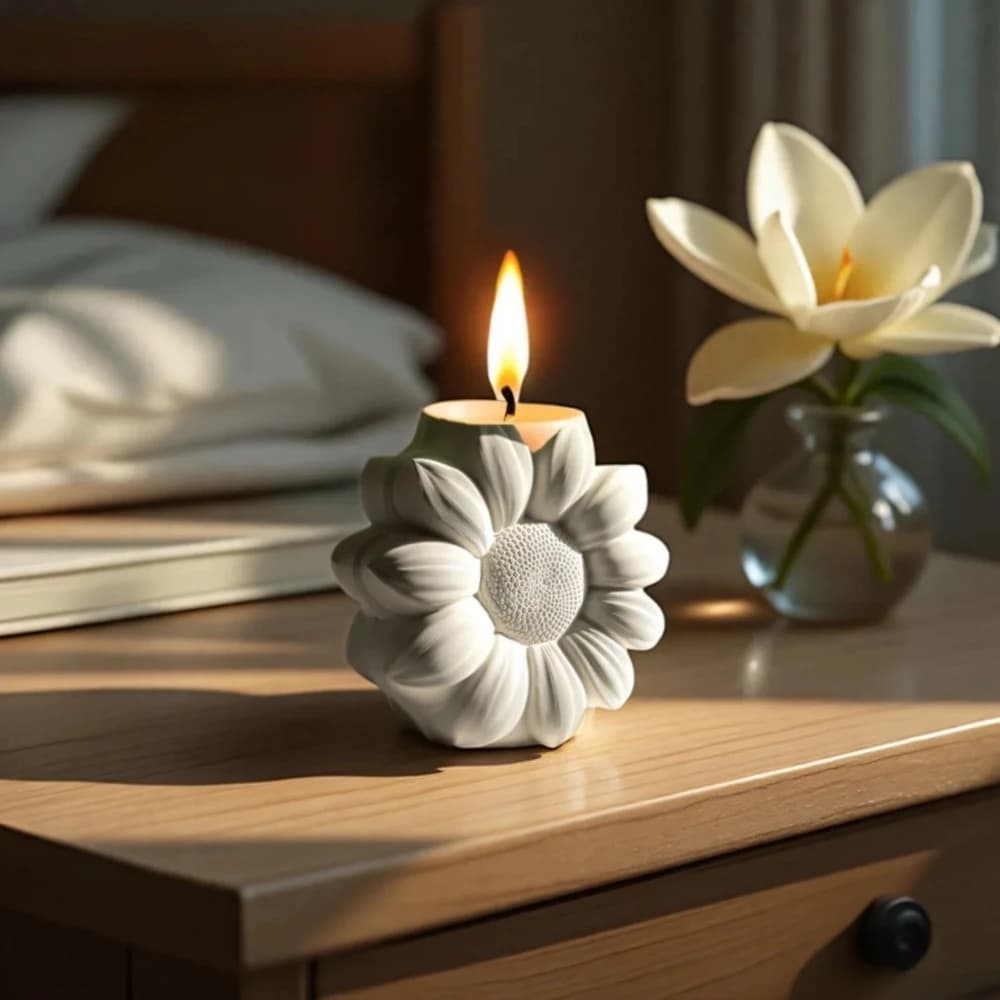 Stampi in silicone per vaso di fiori di girasole Stampo decorativo per tazza di candela fai-da-te Contenitore per gesso Gesso Stampo per cemento Vaso Scatola di immagazzinaggio Strumento in resina