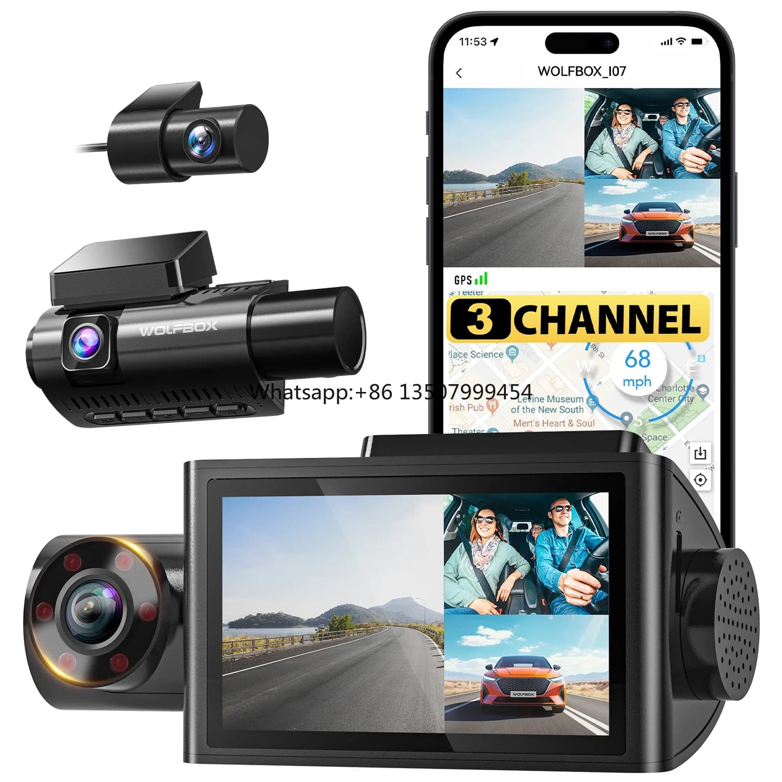 I07 Telecamere per Auto 4K a 3 Canali, Scatola Nera per Auto con Visione Notturna, Dash Cam a Specchio con Wifi e GPS