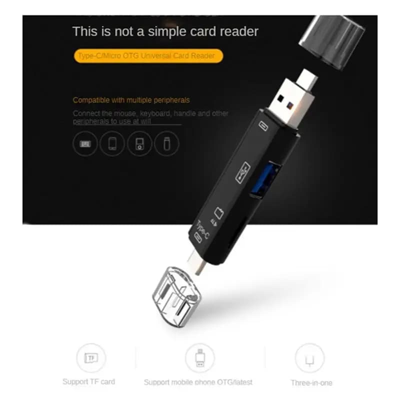 L77A 5 in 1 USB 2.0 Type C/USB /Micro-USB/TF/SD Memory Card Reader OTG Card Reader Adapter Mobile ,Black