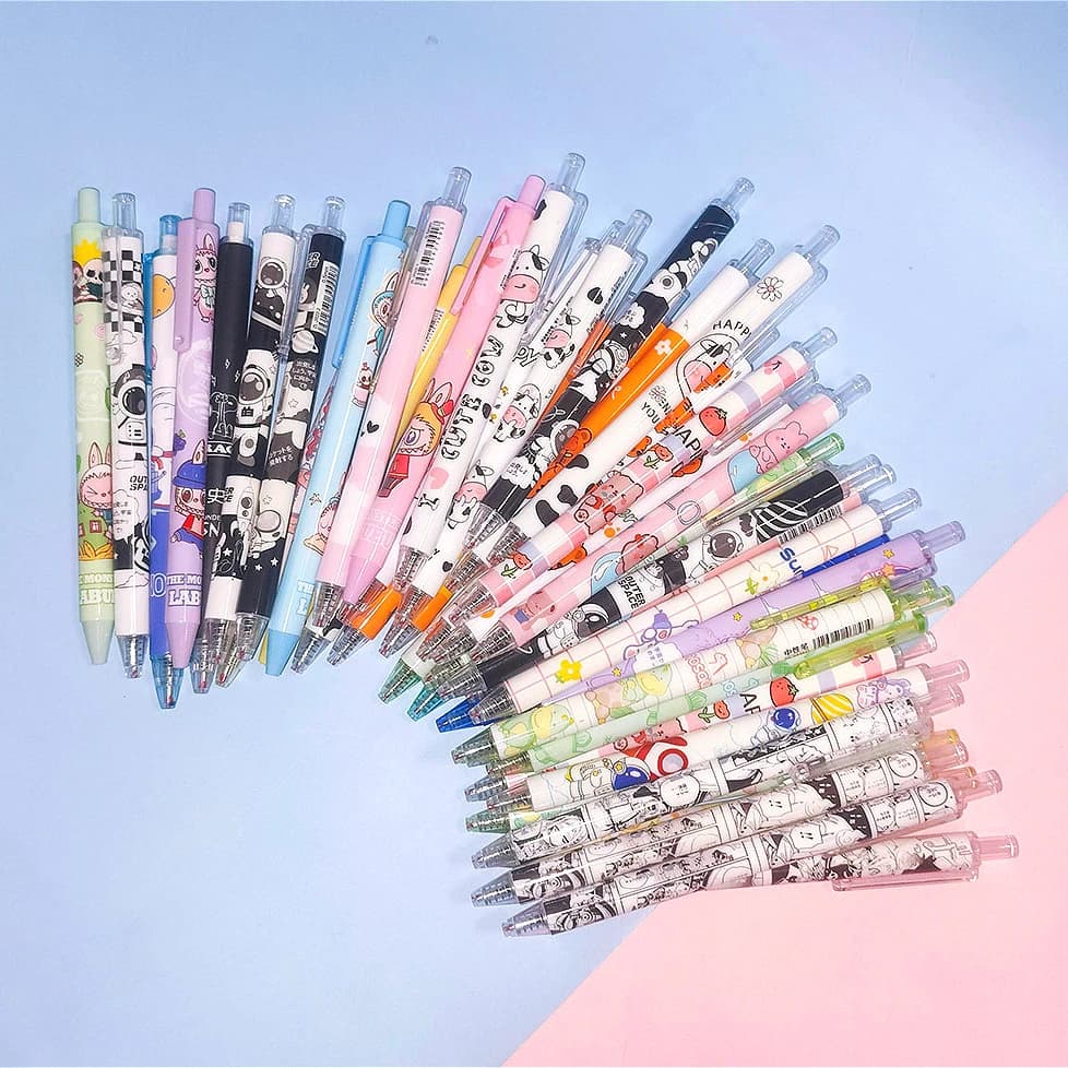 30 Pezzi/Lotto Penne Gel a Pressione con Simpatici Cartoni Animati, Nere, per Scrittura, Cancelleria Kawaii, Tigre, Orso, Mucca, Astronauta, per Bambini, Scuola, Ufficio