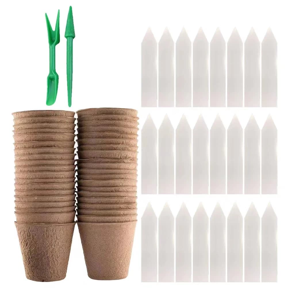 Peat vase for seedlings, suitable for seedlings and germination, biodegradable mud vase with 50/100 plant labels