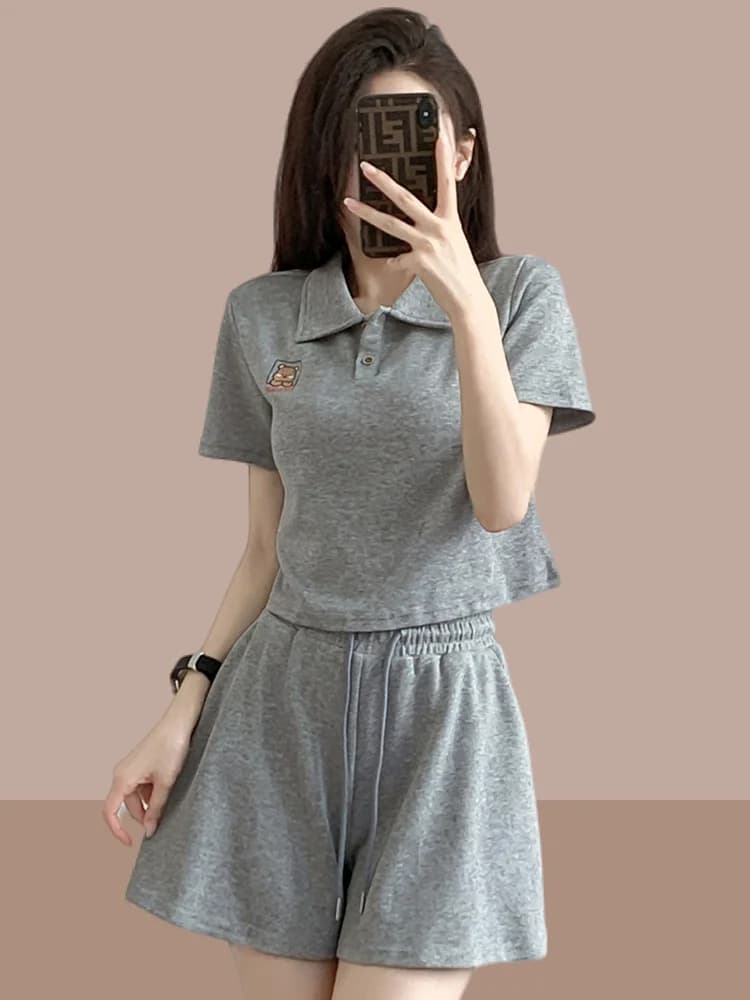 Completo Sportivo Casual da Donna Serie Salt, Maglietta a Maniche Corte e Pantaloncini, Nuovo Stile Estivo in Cotone, Completo Due Pezzi Moda Street