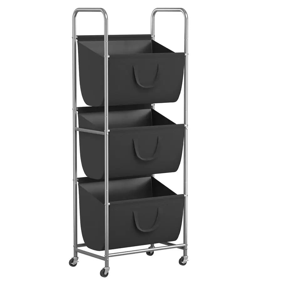 120L Vertical Candle Basket with Removable Wheels and Sacks, 3-part Whitery Basket with Wheels, 3 Level Save for Linen Separation