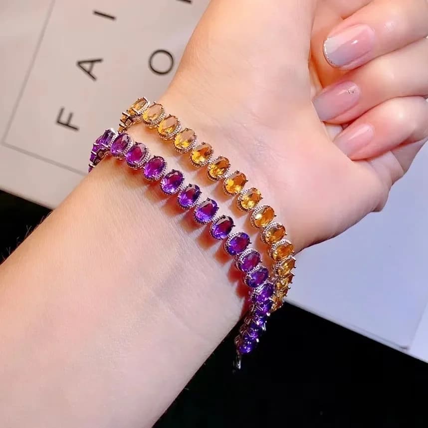 Bracciale in argento con ametista alla moda per donna 4mm * 6mm Bracciale in argento con ametista naturale di grado VVS e citrino naturale regalo per donna