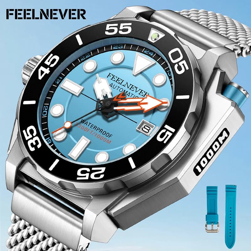 FEELNEVER 2025 Nuovi orologi da uomo di moda di lusso 1000m Orologi meccanici automatici luminosi impermeabili per uomo reloj hommes + SCATOLA