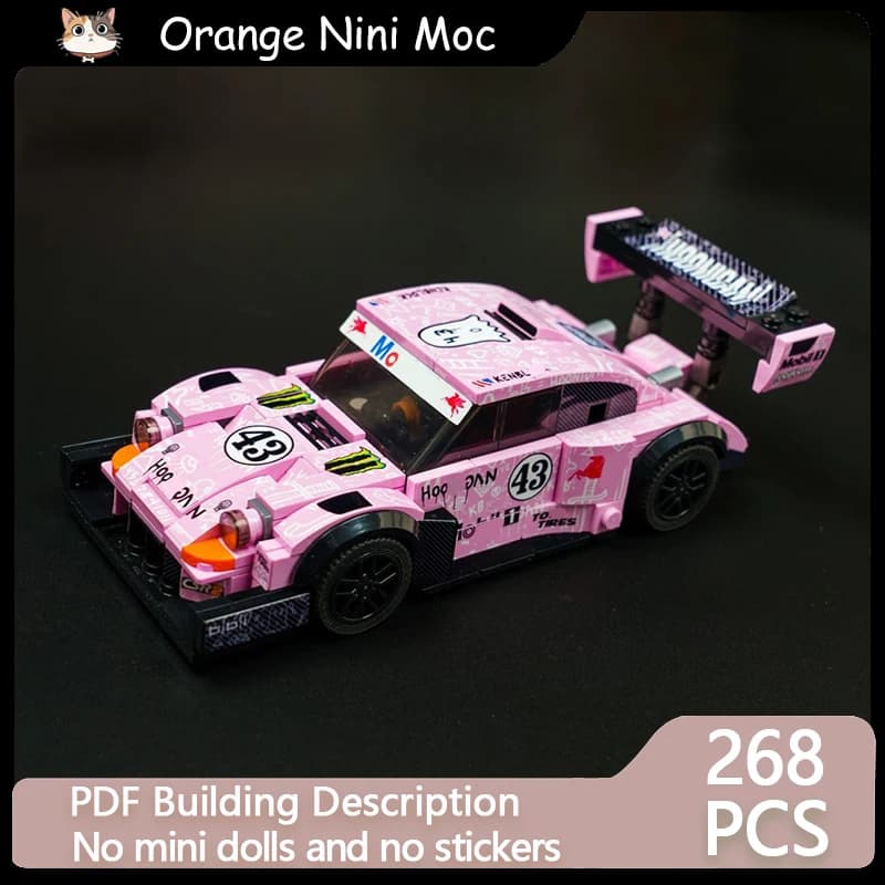 Modello di Auto da Corsa Cittadina MOC, Mattoncini da Costruzione, Auto Sportiva Rosa 91, Tecnologia Modulare, Regalo per le Vacanze, Giocattolo da Assemblare per Bambini