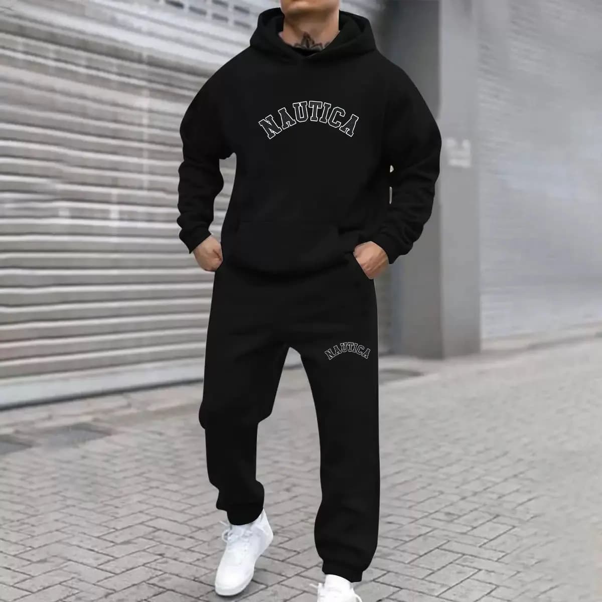 2026 Nautica New Foreign Trade Hot selling Male and Female Printed Hoodie Set, Outdoor Slow Running Sports Leisure Set