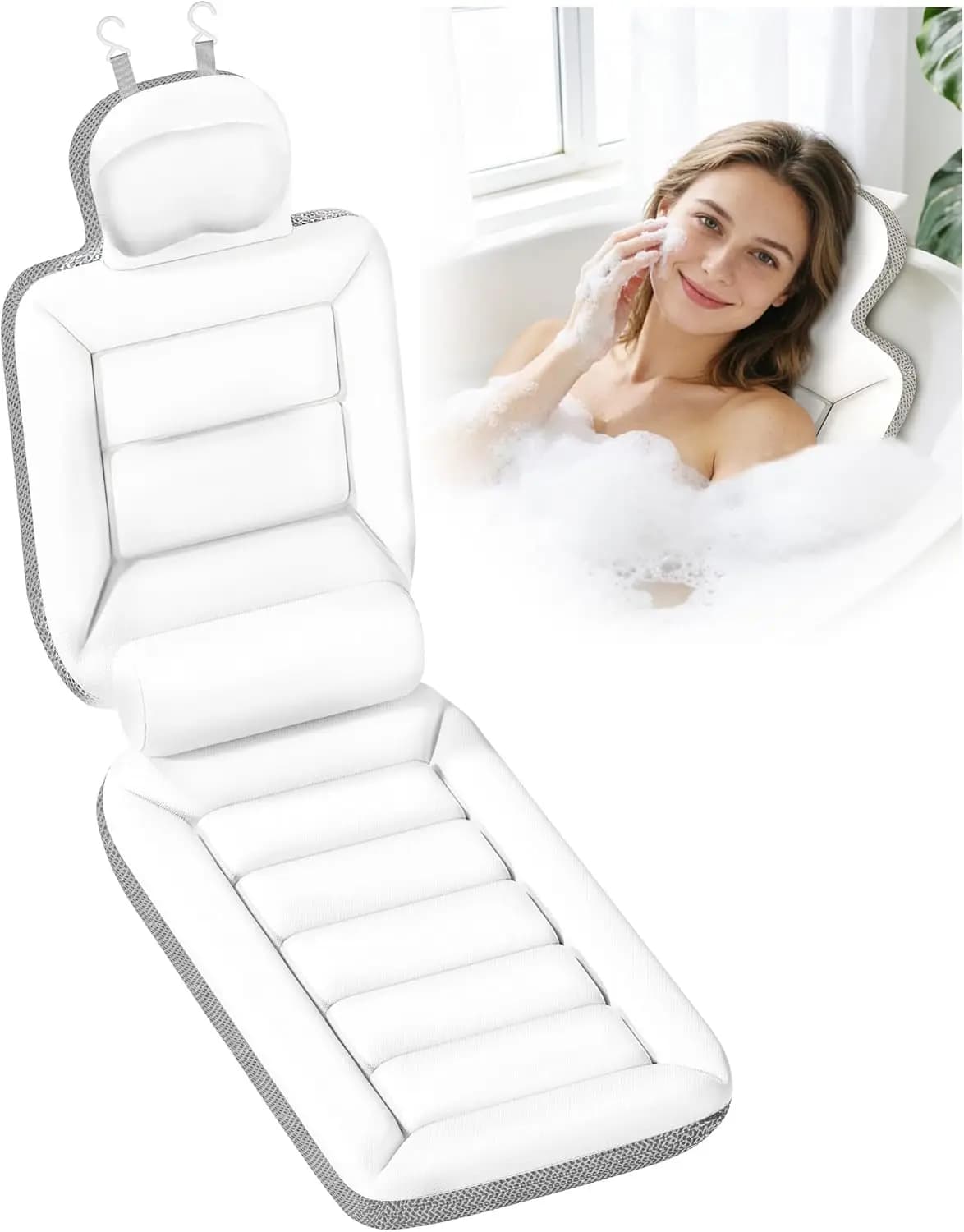 Cuscino per Vasca da Bagno con Supporto Lombare, Imbottitura Spessa per Comfort di Testa, Collo e Schiena, Regalo per Spa