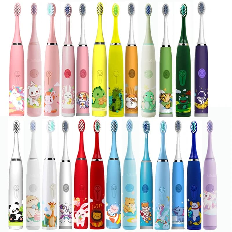 Cartoon Kids Electric Toothbrush with Replacement Head IPX7 Waterproof Rechargeable Sonic Toothbrush