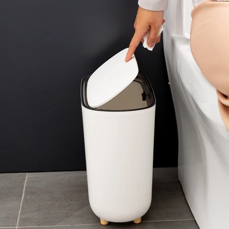 Pattumiera da bagno a spazio stretto con coperchio a pressione, smistamento dei rifiuti, bidone per WC domestico