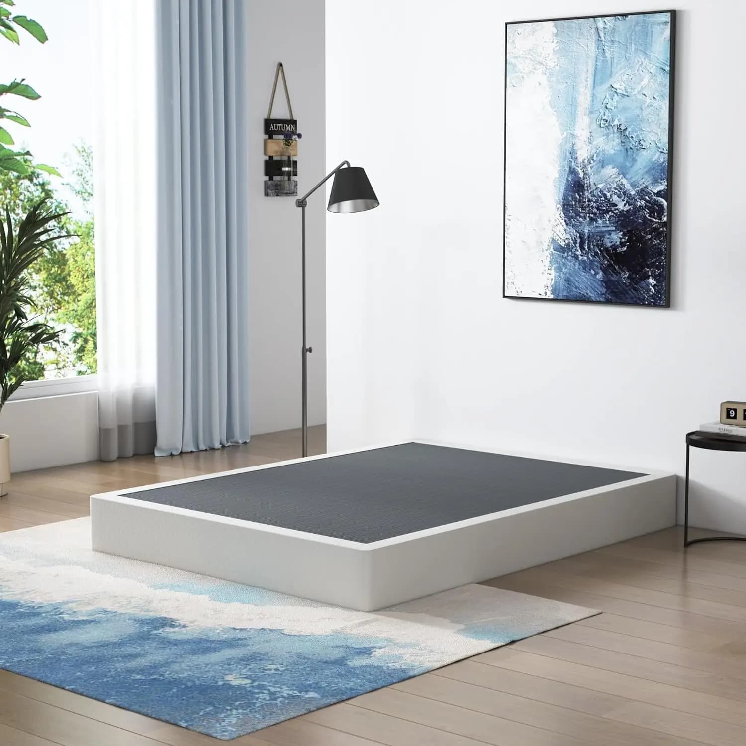 King size double bed base with 6 inch spring box, durable metal structure with fabric coating, supports up to 1360 kg, easy to mount