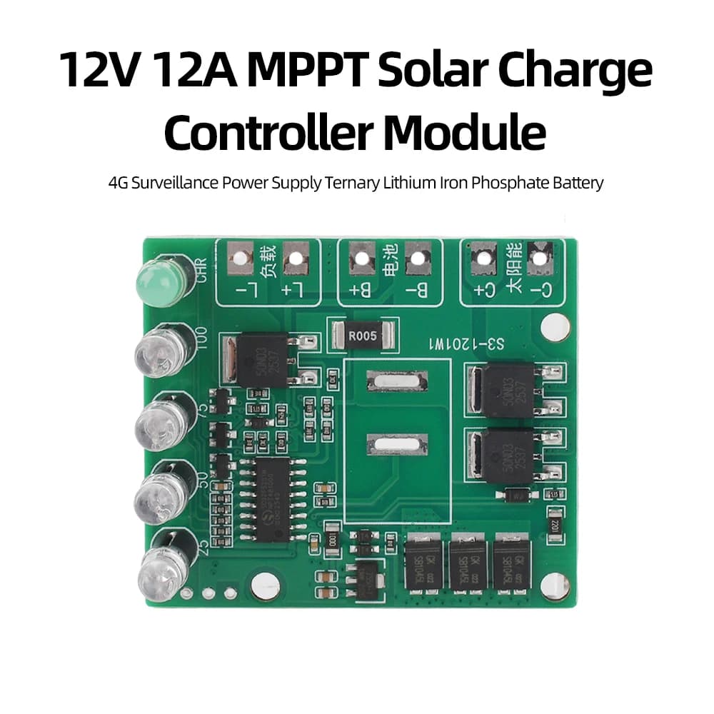Regolatore Solare MPPT 12V 12A per Batterie al Litio Ternario/Fosfato di Ferro-Litio, Modulo di Ricarica 3S 4S, Scheda di Controllo per Ricarica Solare