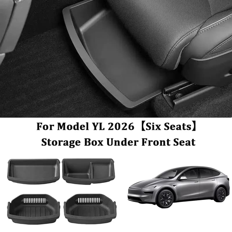 Vano portaoggetti sotto il sedile per Tesla Model YL 2026 a 6 posti, cassetto in TPE, organizer inferiore per sedili anteriori e posteriori, accessori per interni auto