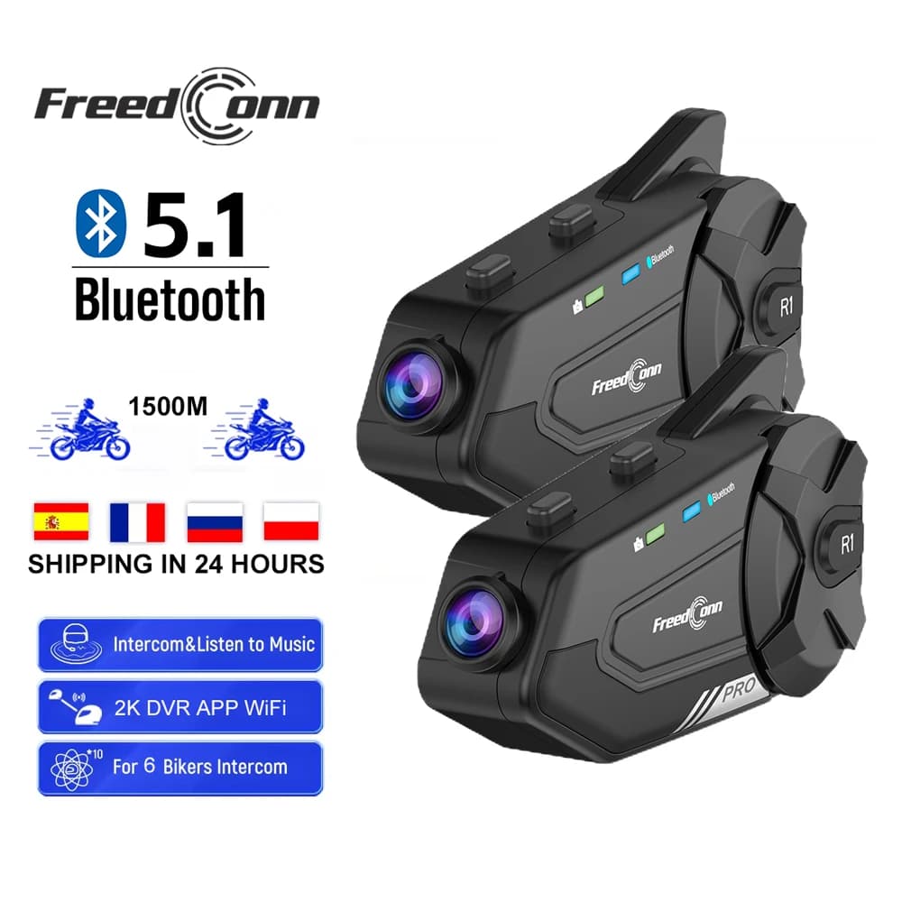 Freedconn Motorcycle Intercom Car Dvr Helmet Bluetooth Headset Speaker Bike App WiFi Moto Dash Cam