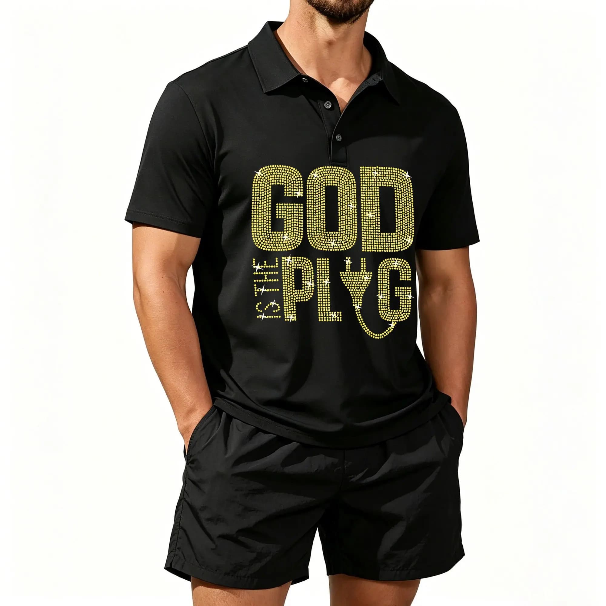 Men's Polo Beach Shorts Set, God Is Relying on Faith Slogan Set, Casual and Comfortable Fit