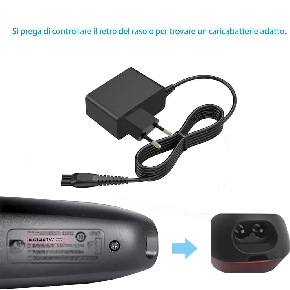 Caricabatterie per rasoio elettrico 15V per Philips Norelco HQ8505 7000 5000 3000, MG5750 MG7790 MG7720 BG5020 Regolabarba, Aquatec, Arcit