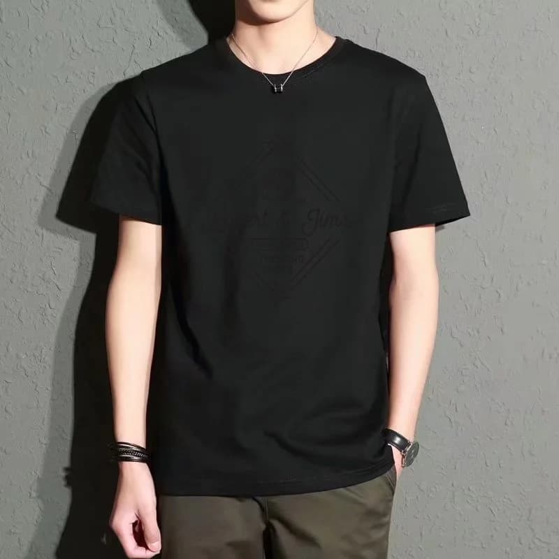 Men's Black Round-Neck Short-Sleeved T-Shirt, Simple Letter Print, Slim Fit, Versatile Top for Daily Casual Wear and Commuting, Comfortable, Breathable and Trendy Item