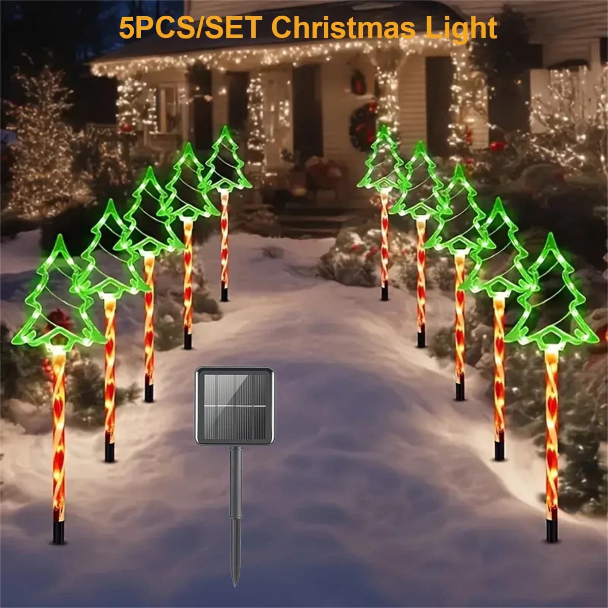 5 pz/set solare bastoncino di zucchero luce esterna impermeabile 8 modalità montaggio a pavimento stringa di luce decorazione del cortile del giardino