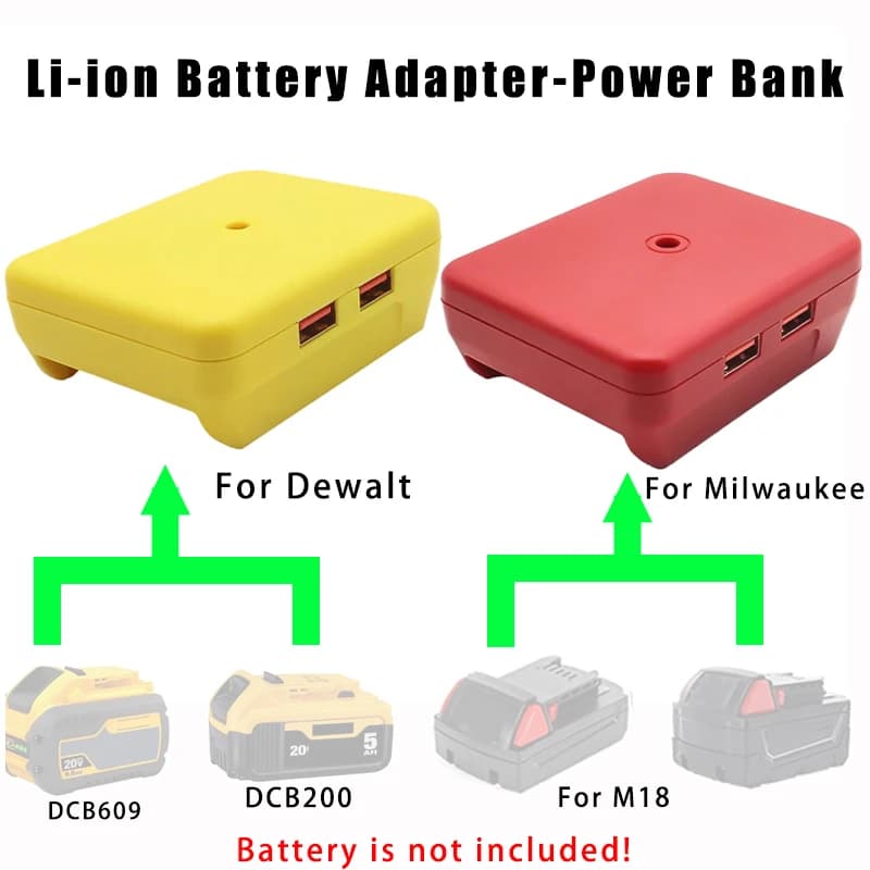 Adattatore connettore Dual USB Power Bank Caricatore per telefono cellulare per DeWalt Per Milwaukee 18V 20V Batteria al litio per M18 48-11-1890
