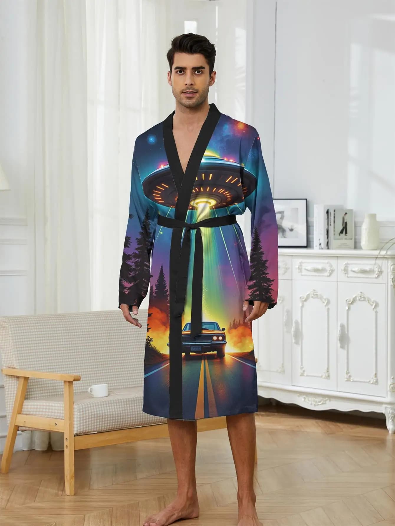 1 Pezzo Vestaglia da Uomo Primavera/Estate 2026, Vestaglia da Notte per Uomo, Vestaglia da Bagno con Stampa 3D, Vestaglia Grafica in Poliestere per Uomo