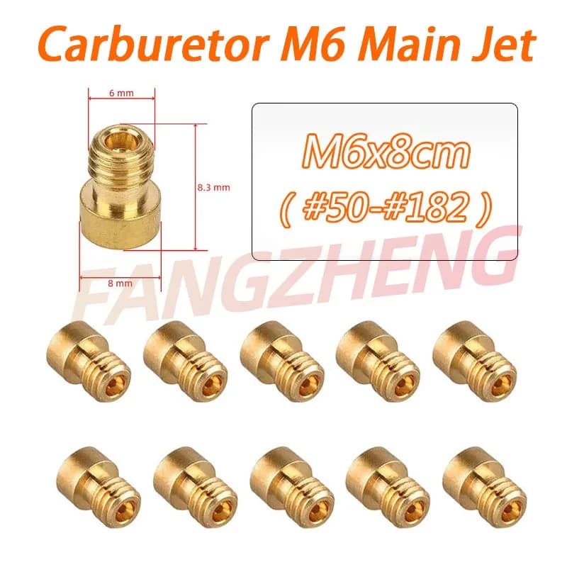 10pcs Pack of Carburetor Main Jet M6 6mm Thread For DellOrto BGM Motoforce PHNL/PHVA/PHBH/PHBL/PHBN/PHVB Carb Injector Nozzle