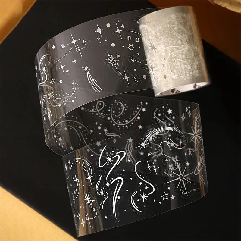 5x200cm Pure White Cute PET Die-Cut TapeStickers Lovely Bow Bubble Star Stickers for Journal Scrapbook DIY Phone Case