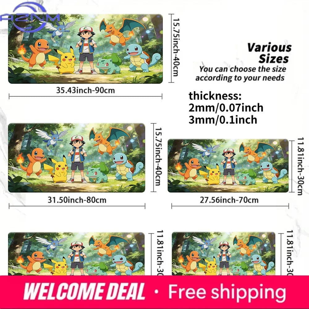 Ash & Kanto Starters Forest Gaming Desk Mat Non-Slip Washable Mouse Pad