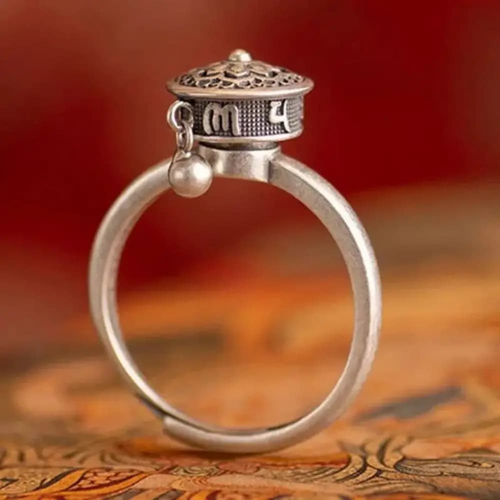 Anelli Girevoli con Fiore Aperto, Anello Portafortuna e Ricchezza, Stile Etnico, Regolabile, Gioiello Antistress, Idea Regalo