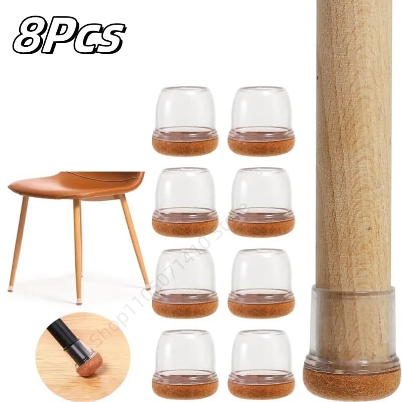 8 Pezzi Nuovi Coprigambe per Sedie in Silicone Morbido, Spessi con Feltro, Antiscivolo, Tappi Rotondi per Gambe di Mobili, Protezioni per Pavimenti in Legno