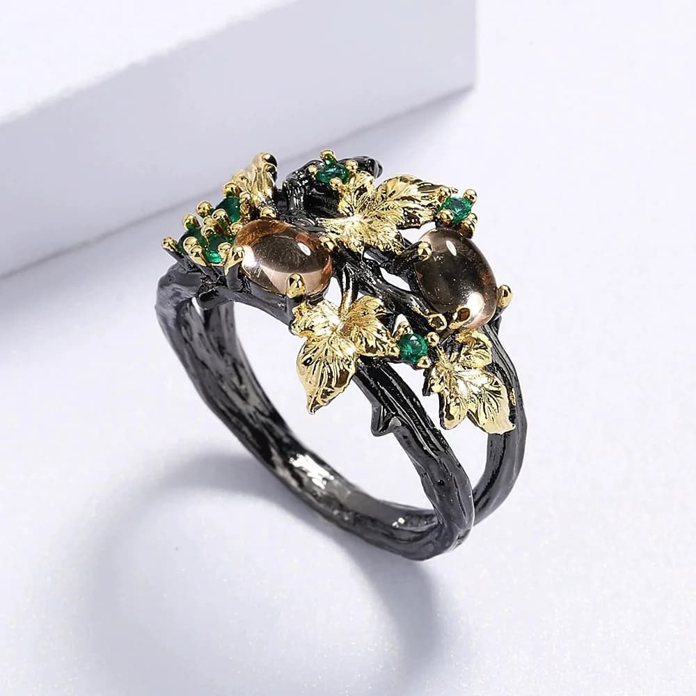 2026 new two-color leaf fruit ring European and American retro niche personality dark high-end light luxury temperament jewelry 1PC